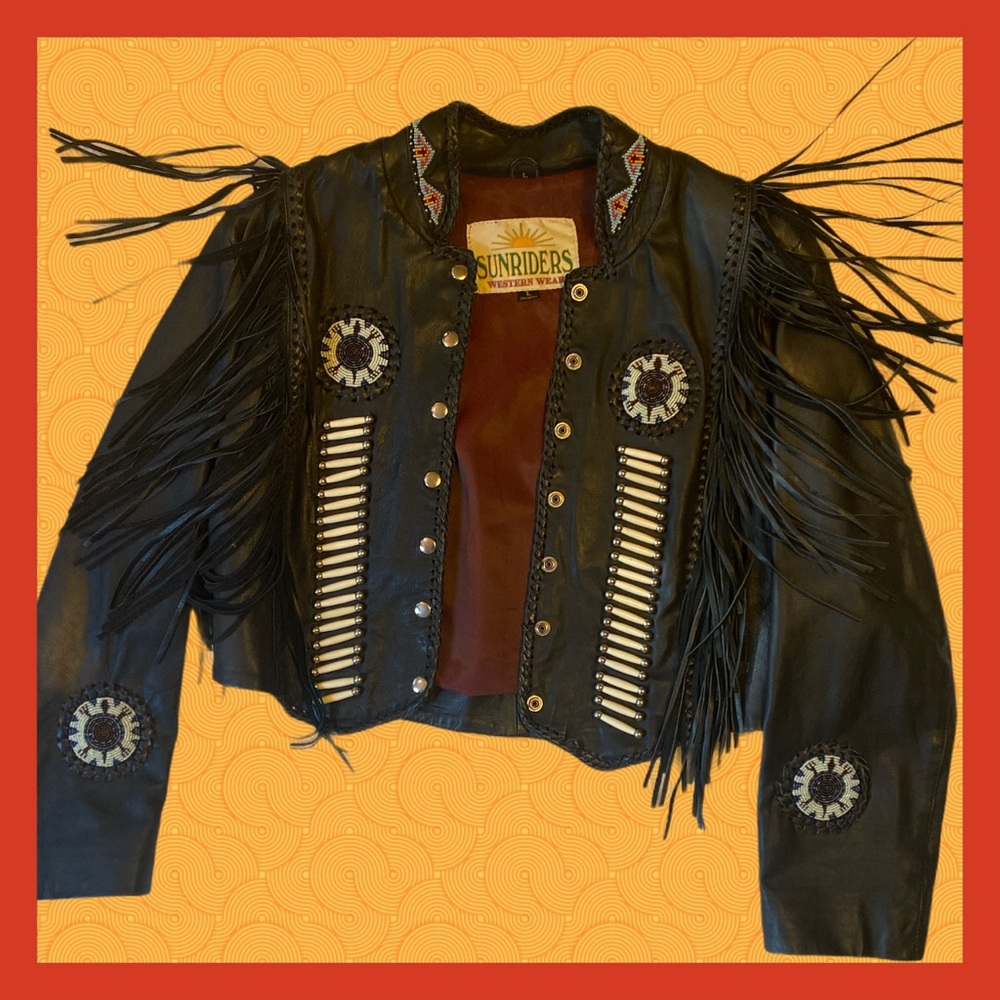 Womens large leather western beaded jacket